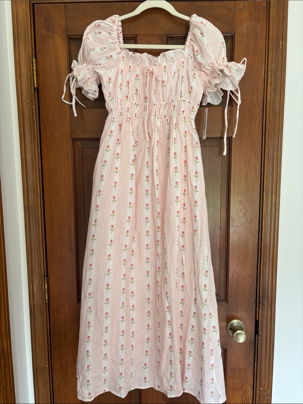 Pink Floral Maxi Dress with Puff Sleeves